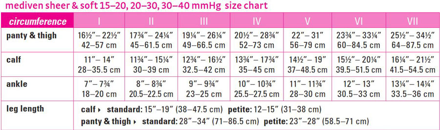 Medi Sheer Size Chart