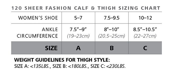 Sheer Fashion Calf Size Chart