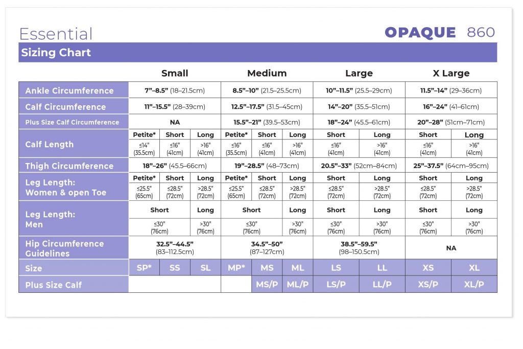 Sigvaris Essential Opaque Pantyhose Size Chart