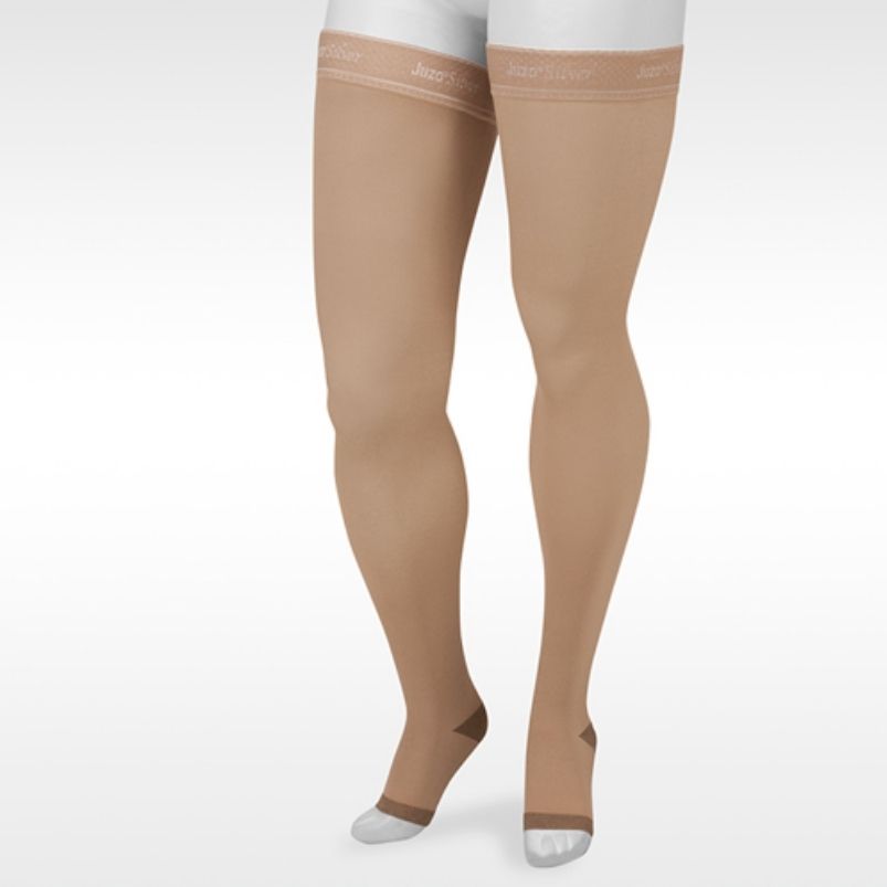 Juzo Naturally Sheer Thigh Highs With Silicone Border Open Toe