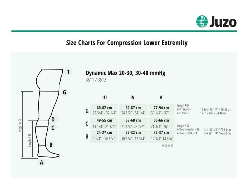 Juzo Dynamic Thigh Highs Size Chart