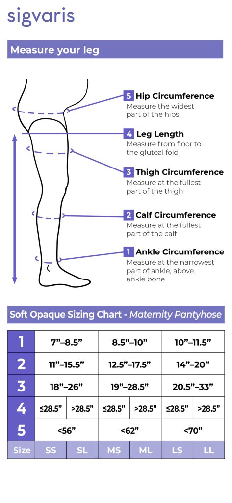 Maternity pantyhose sizing chart