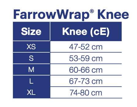 Farrow Lite Knee Wrap Sizing Chart