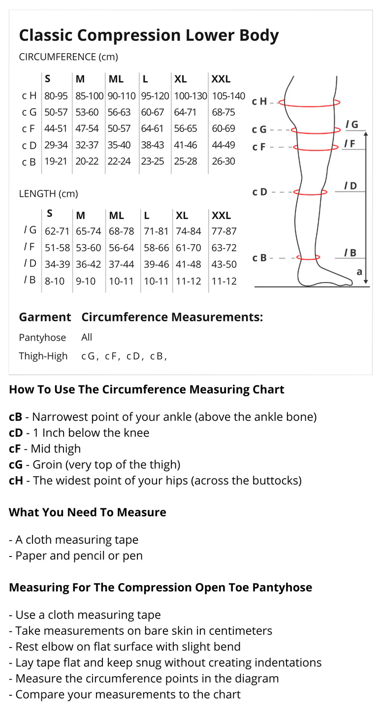 Solidea Classic Medical Womens Pantyhose Sizing Chart