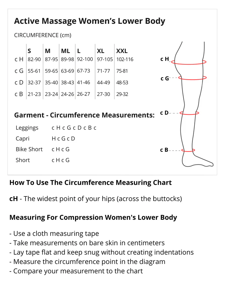 sizing chart for Solidea Active Massage Womens Bike Short