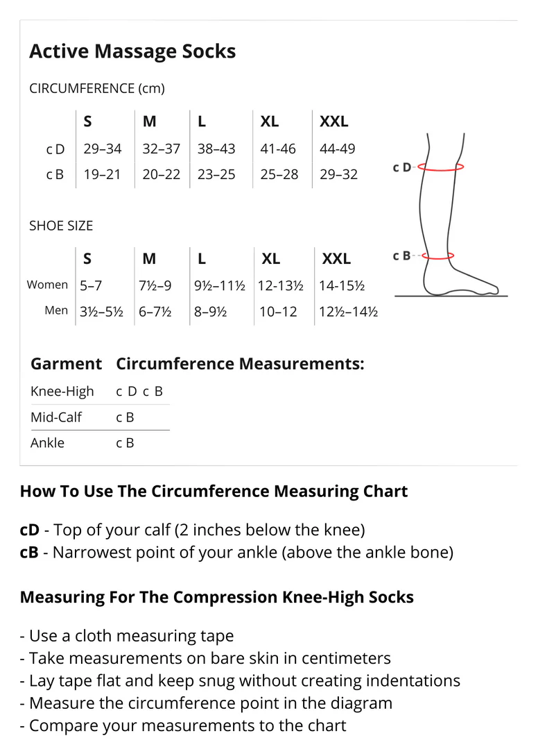 sizing chart for compression socks