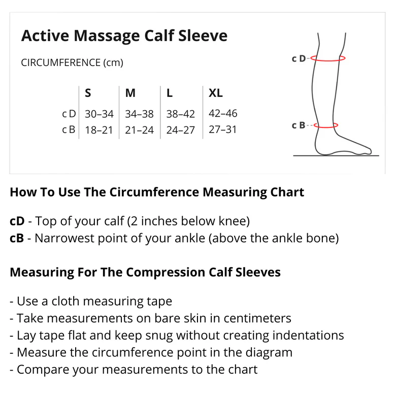 sizing guide for Solidea Active Massage Calf Sleeves (Pair)