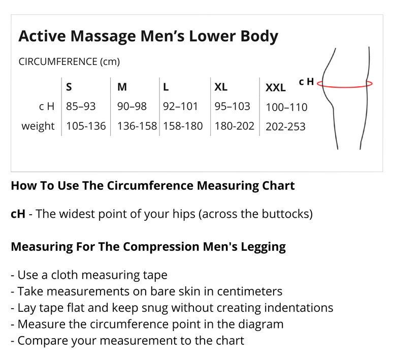 Solidea Active Massage Mens Legging sizing chart