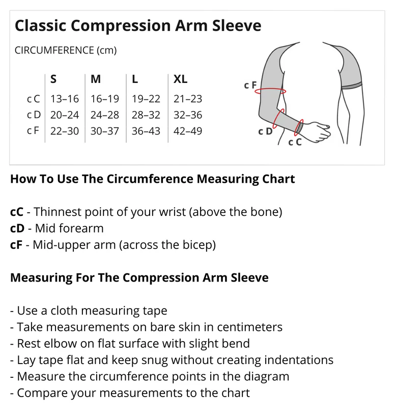 classic compression sleeve sizing chart