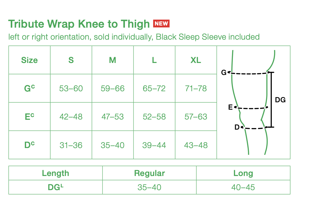 tribute wrap knee to thigh sizing