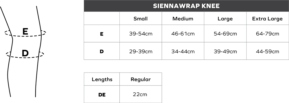 SiennaWrap Knee Sizing Chart